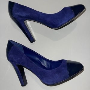 Lauren Ralph Lauren Navy Suede & Patent Leather Cap Toe Heels Sz. 10